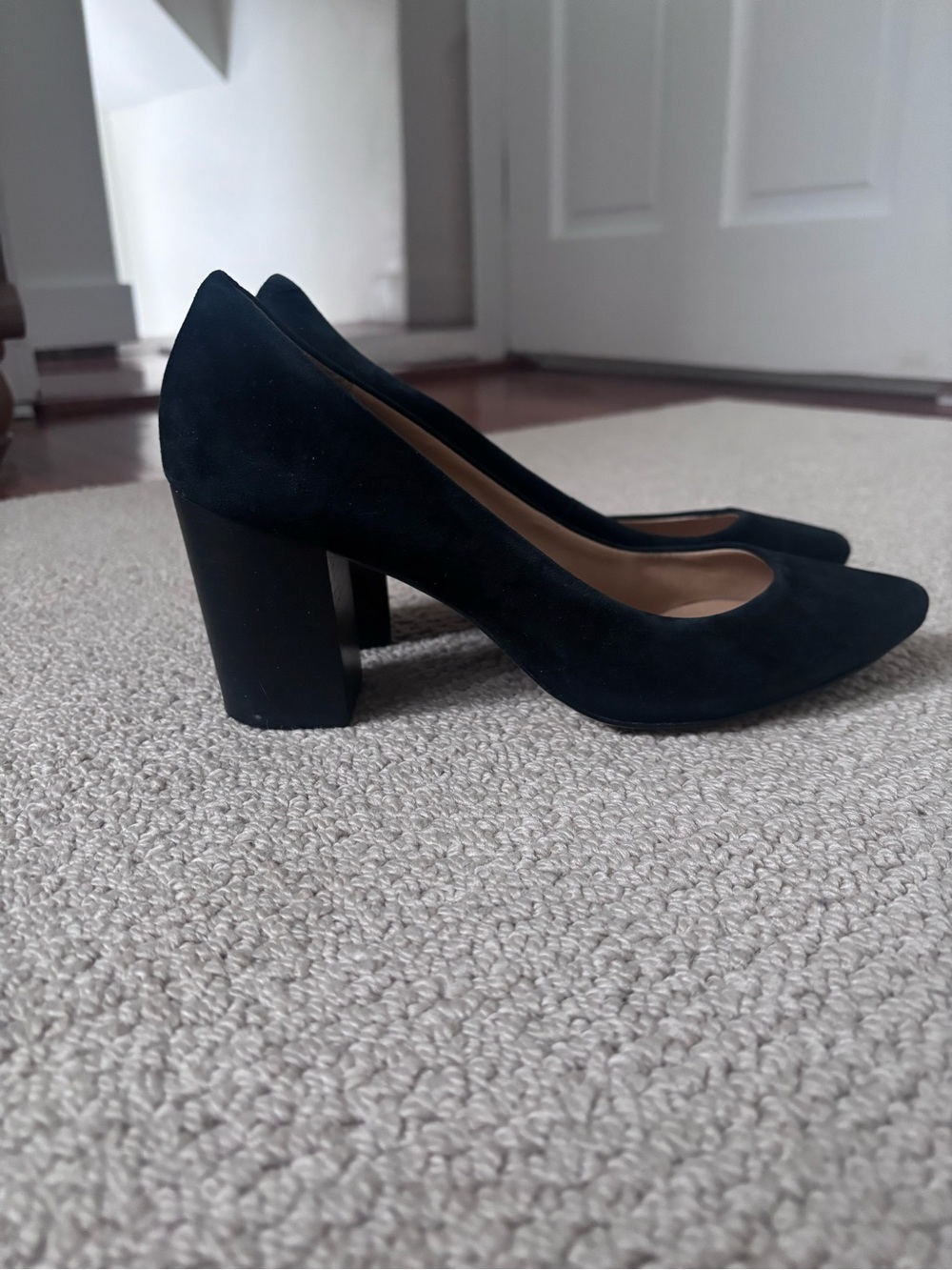 Classic Black Suede Block Heel Pumps - Women